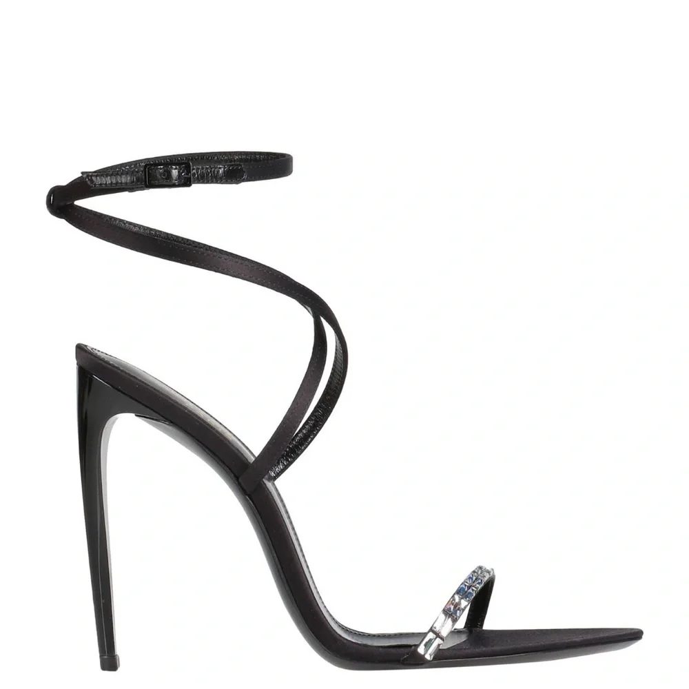 Saint Laurent Black Ankle Wrap Stiletto Heels - Picture 2 of 4